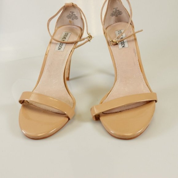 STEVE‎ MADDEN Heels 9 Patent Leather Beige Pump Nude Ankle Strap Stiletto Heels - Picture 7 of 12